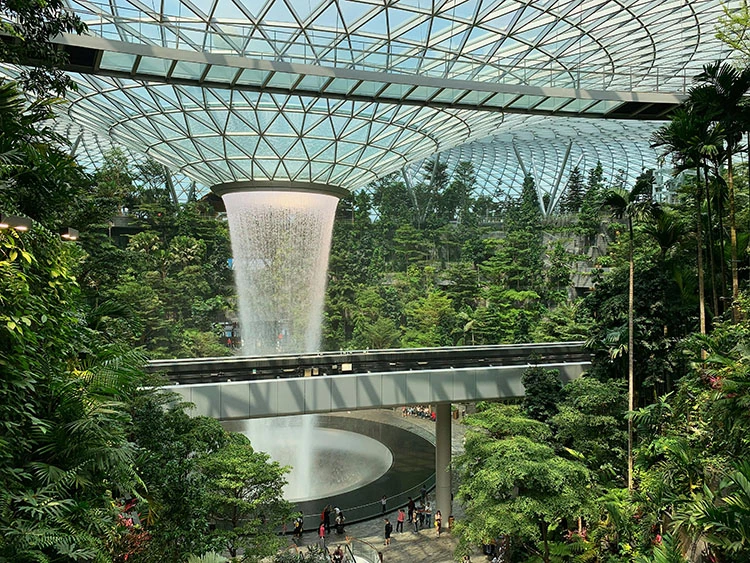 新加坡連續第三年拿下全球生活成本最高城市第一名,圖文樟宜機場中,世界最高的室內瀑布「雨漩渦」,也是觀光客去必拍的打卡聖地。
