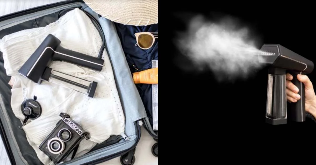 出國玩皺巴巴的衣服有救了!超輕巧手持最美「掛燙機」,外出不佔行李空間!