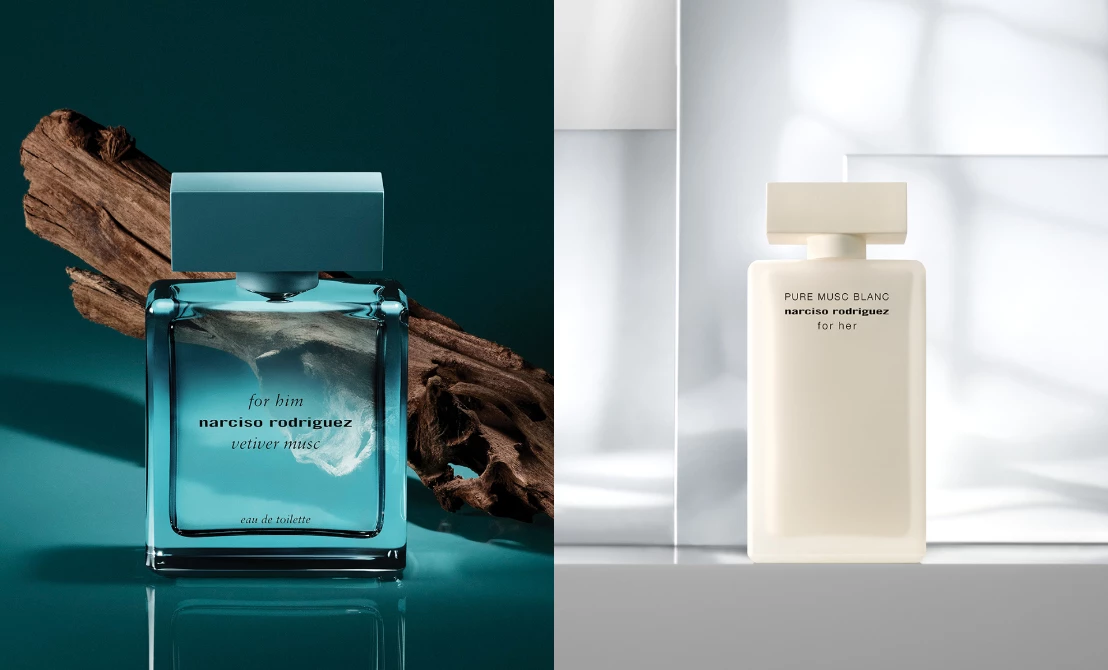 Narciso Rodriguez for him 紳青淡香水,50ml,NTD2,750;100ml,NTD3,800 Narciso Rodriguez for her 純淨繆思淡香精,30ml,NTD2,850;50ml,NTD4,200;100ml,NTD5,550