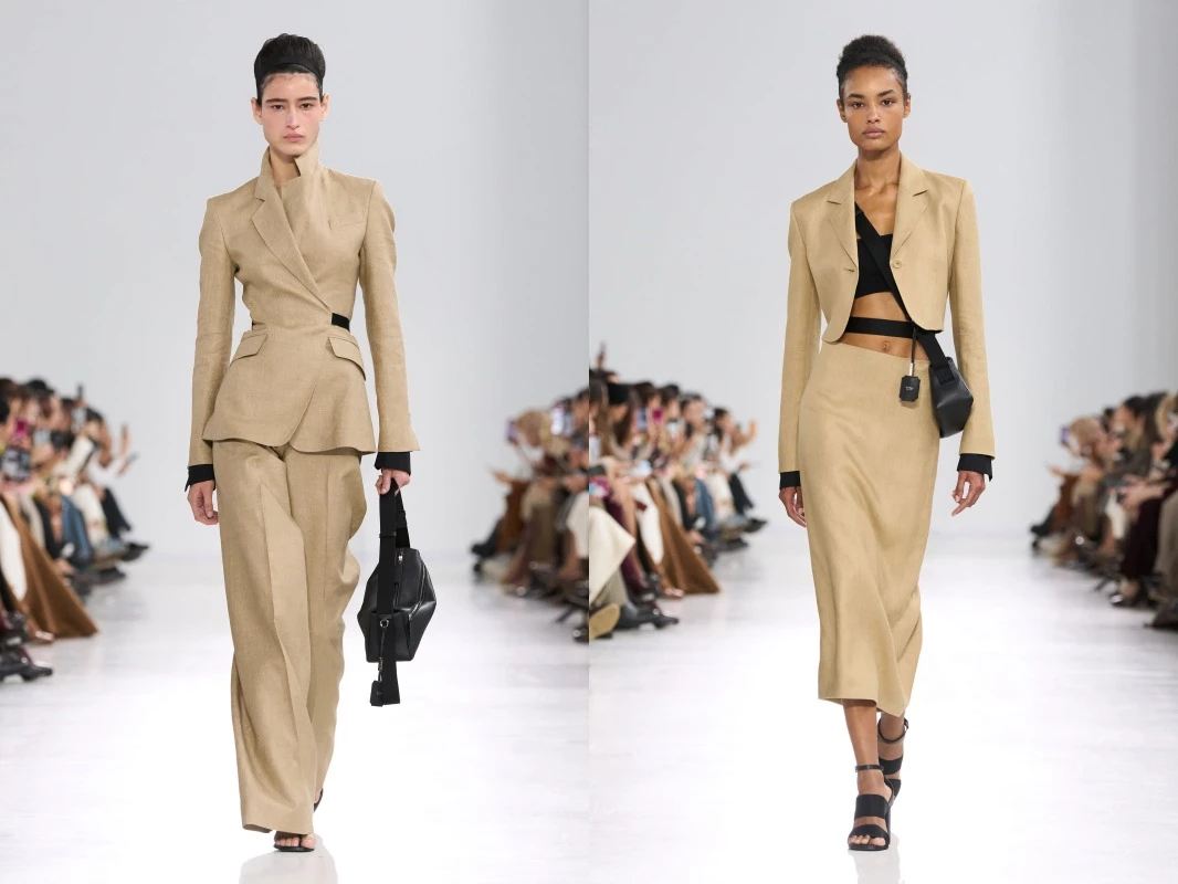 僅次於大衣，Max Mara 的套裝是品牌標誌性的單品。在本季設計師打破常規，用不對稱的門襟、截短的外套設計，呈現出套裝不同的可能性
