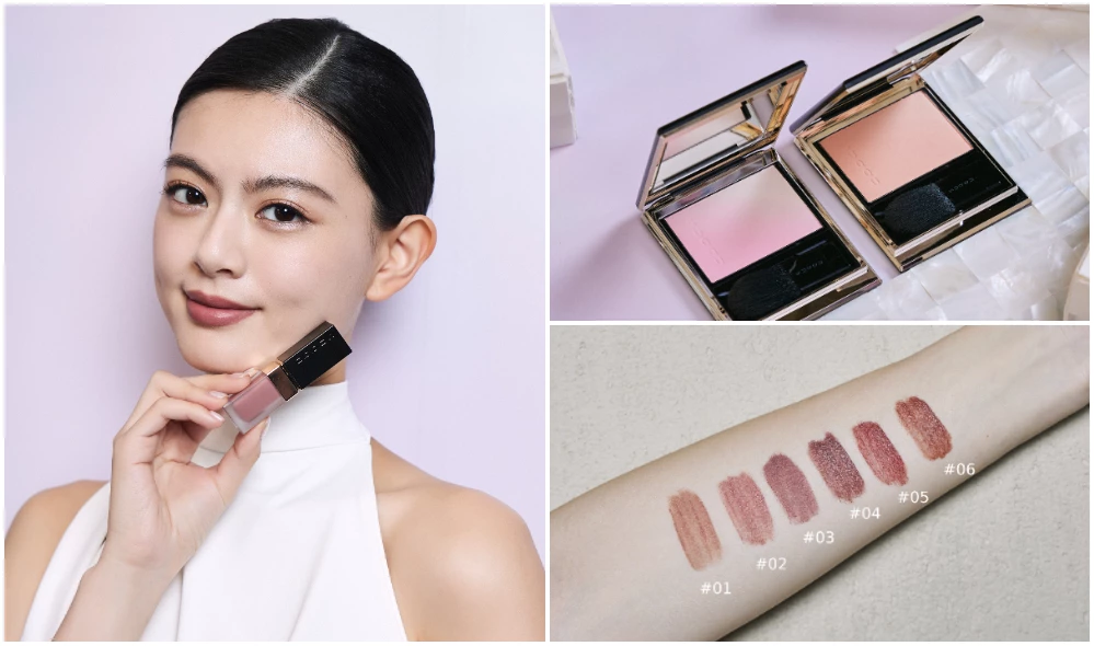 SUQQU 晶采韻妍唇彩液/新色 6 色，NTD1,920；晶采盈緻眼彩盤/限定色1 種，NTD2,750