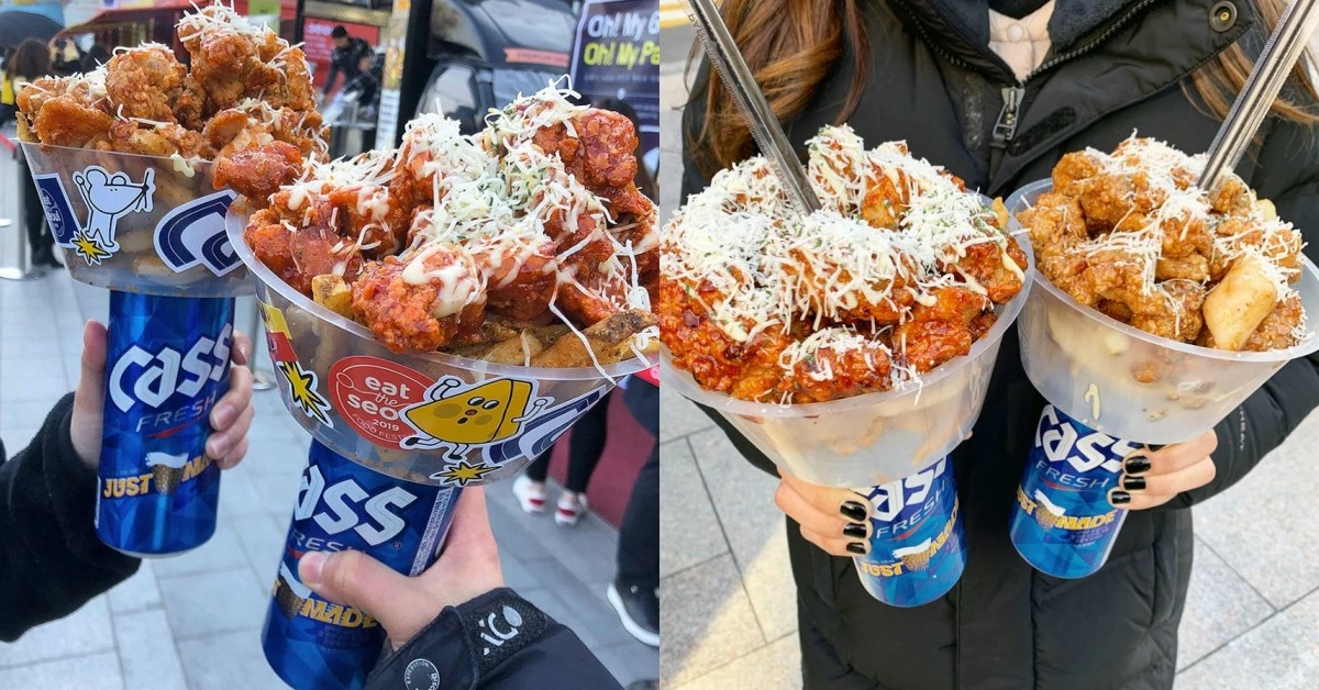韓國必吃街頭美食「雞啤杯」太狂啦!超大份量韓式炸雞配起司,吃完直接開喝