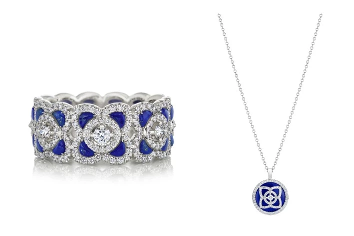 Enchanted Lotus 18K白金青金石鑽石戒環,NT$ 237,000 / Enchanted Lotus 18K白金青金石鑽石鍊墜,NT$ 97,000