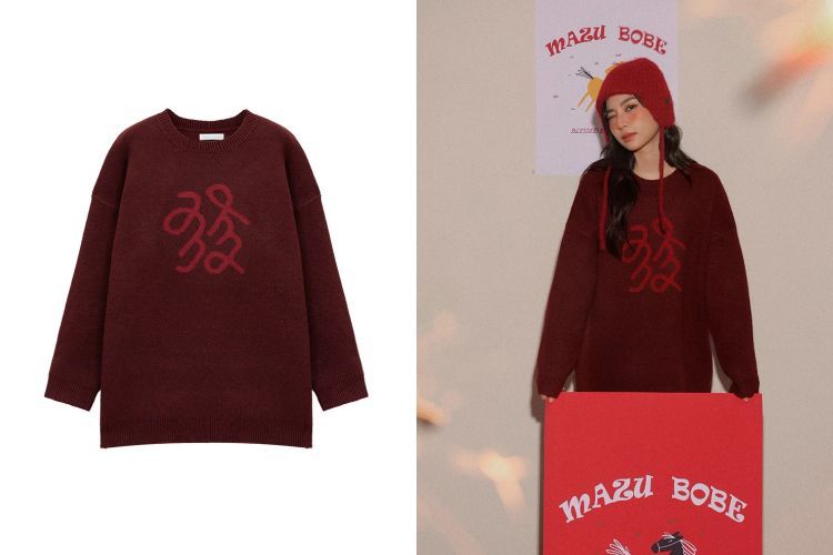 Air Space針織毛衣以紮實卻不刺膚的布料帶來安心的保暖感，長版落肩剪裁自然修飾下身比例，單穿就很有存在感。聯名鎮瀾宮以「發」字結合馬匹意象的緹花設計，把祝福轉化為街頭語彙，不流於直白，反而更有趣。