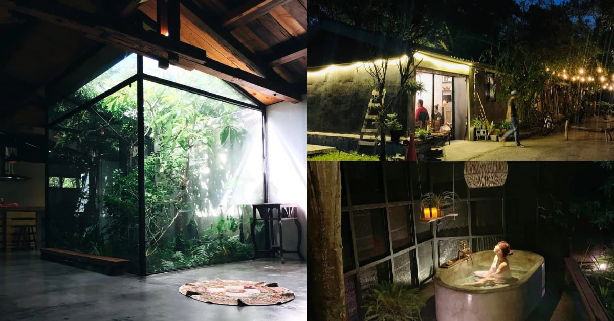 礁溪民宿推薦「小雨林」,沒有地址與電話,老穀倉化身森林露天泡湯,一次可住25人