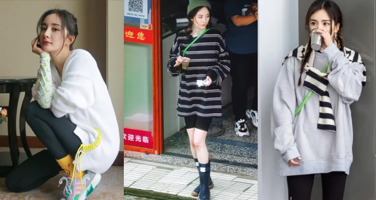 楊冪近期私服中,單車褲成了她的減齡利器。她將貼身運動單品與寬鬆大學T或防風外套混搭,輕鬆打造休閒又不失時尚感的街頭風格。