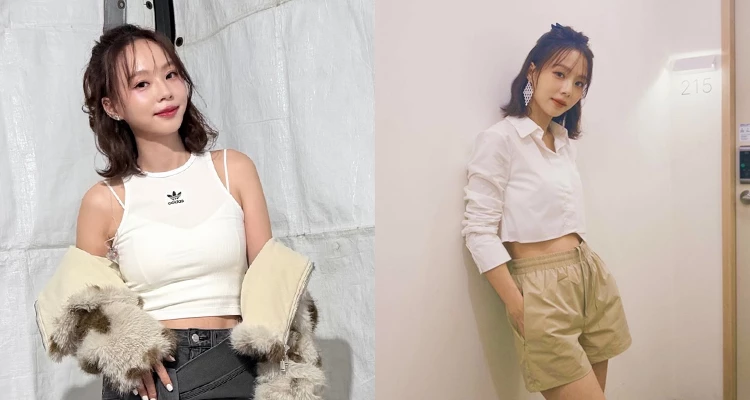 內搭Bra Top或小可愛...等短版上衣,不僅能巧妙展現她勤練有成的腰部馬甲線與手臂線條,增添清爽感與活力,也有效中和西裝外套的正式感,讓整體造型看起來輕鬆又不失時尚感。