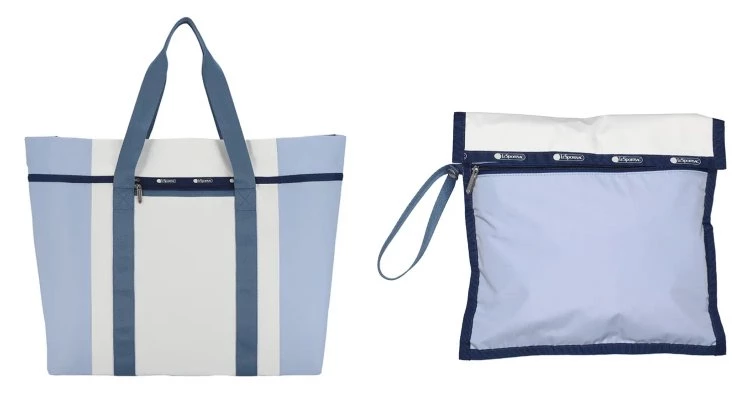 以印花、各種亮色系包款聞名的Le Sportsac,新登場的可摺疊收納托特包,以清爽的淺藍與米白拼色設計展現活力與簡約質感。