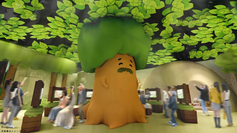 吉伊卡哇樂園的巨樹爺爺區,在故事中,巨樹爺爺是一棵慈祥的老樹,會給主角們一些生活上的建議,巨樹旁還有休息用的長椅,方便你邊坐邊欣賞整座樂園的療癒氛圍。