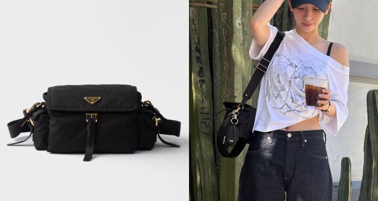 Karina背著尼龍包低調卻立刻成為話題焦點，也再次讓人注意到Prada尼龍包的存在感。輕盈、防水、耐用，是它最直觀的優點，但真正迷人的地方，在於那份把機能收進時尚語言裡的從容。