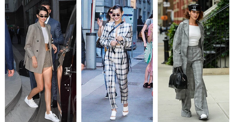 跟 Bella Hadid 穿上女性態度！灰色格紋西裝讓你搶先秋冬大勢