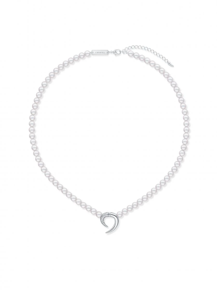 TASAKI danger horn plus diamonds pave 阿古屋珍珠與18K白金鑽石項鍊,價格 NTD 349,000。