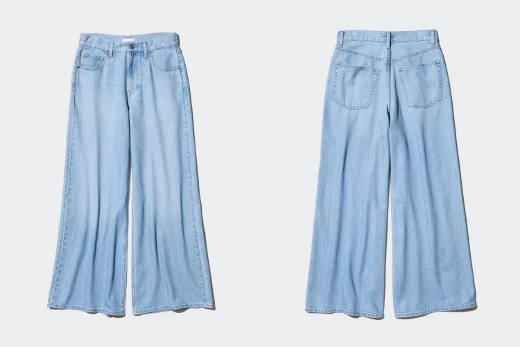 Uniqlo垂墜感牛仔寬褲，（商品編號：476346｜商品售價：NTD1,290）。