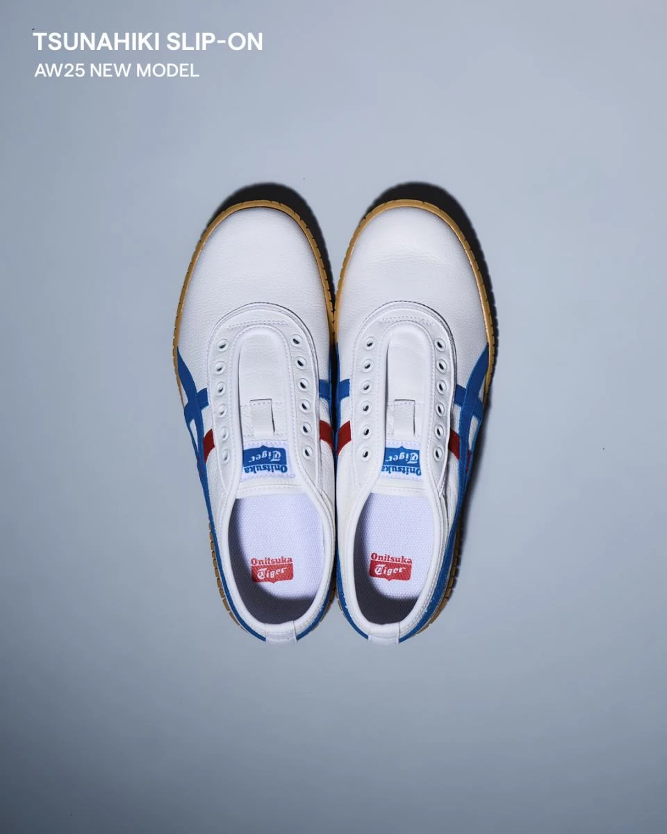 Onitsuka Tiger 近日推出全新 SLIP-ON 鞋款,其靈感源自 1982 年為全日本首屆拔河比賽打造的專用鞋之一——「TSUNAHIKI 82」。