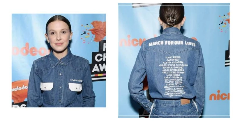 一件丹寧反槍枝,《怪奇物語》女主角 Millie Bobby Brown 為反槍發聲