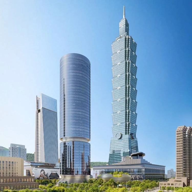 台北南山 A21 綠環塔,又名「綠環塔」,坐落於台北市信義區,為一座高度達 232 公尺的摩天大樓。建築規劃地上 43 層、地下 3 層,屬於複合式商辦大樓。外觀以圓柱量體設計,外牆覆以玻璃帷幕,中央設有環狀露天平台,增添立面層次,並弱化整體厚重感。預計於 2028 年完工,未來將作為商辦與餐飲空間使用,進一步改變信義區天際線。