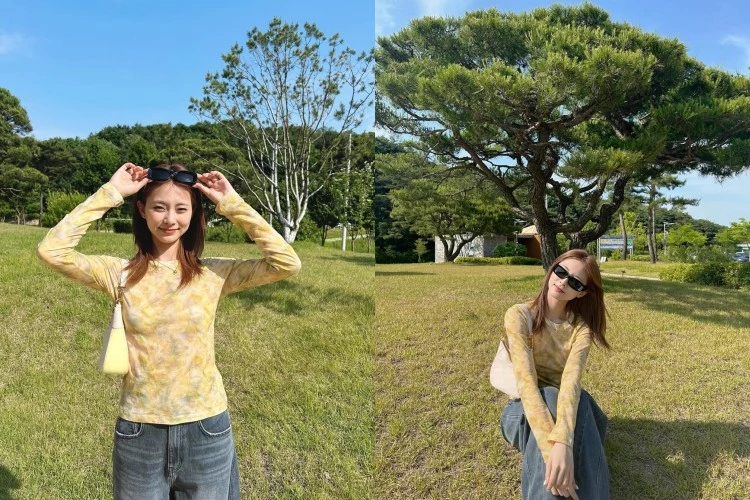 TWICE周子瑜以一條深灰色牛仔褲,演繹休閒與質感兼具的夏日穿搭。