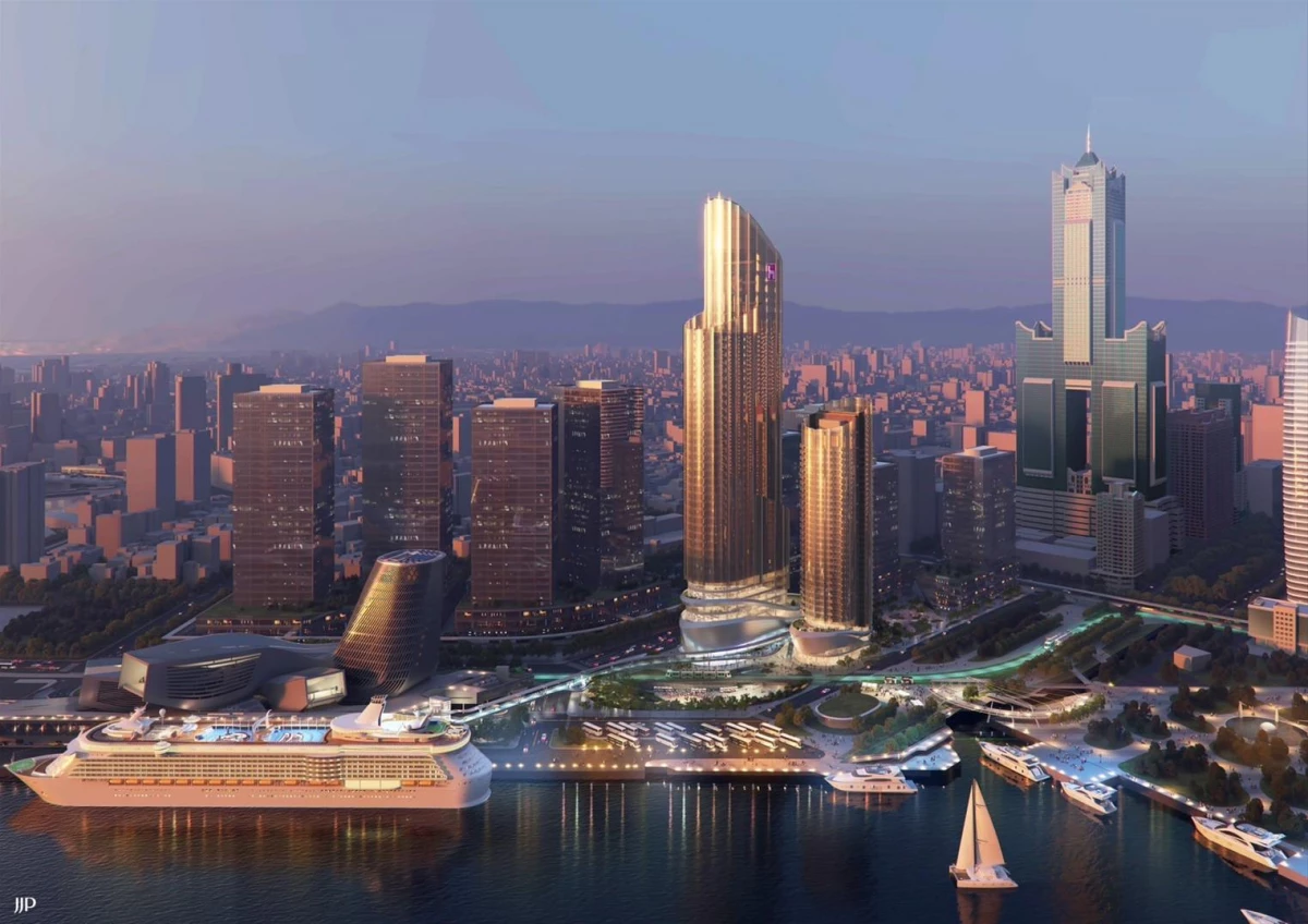 隨著高雄亞灣區持續升級轉型，全新重量級地標「鴻海亞灣雙塔」正式成為外界關注焦點。此案不僅為鴻海旗艦總部，也將結合捷運黃線 Y15 站、百貨商場與辦公機能。預計於 2033 年完工，其中 A 棟規劃為 45 樓（約 234 公尺）、B 棟為 32 樓（約 130 公尺）。未來將以「高雄第四高樓」之姿重塑港灣天際線，成為南台灣最具指標性的複合式建築之一。