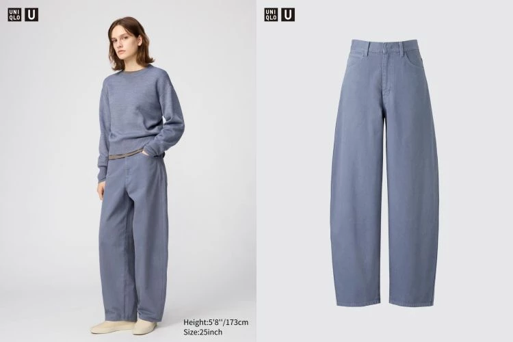 Uniqlo U系列這款繭型牛仔褲以100%純棉丹寧打造，質地厚實卻不僵硬，穿起來帶有自然弧線的立體版型。