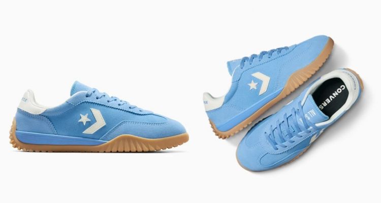 Converse重新演繹德訓鞋輪廓，這雙Run Star Trainer OX在經典基礎上加入更年輕的配色選擇。天空藍鞋身清新醒目，搭配焦糖色鞋底，視覺層次立刻拉開，再加上標誌性的星星 Logo點綴，整體辨識度很高。