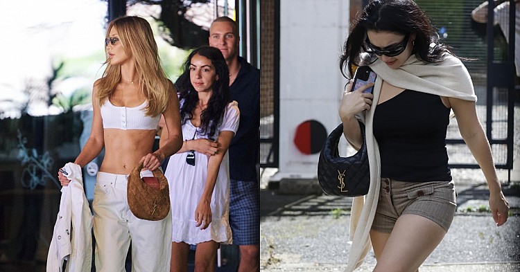 超模Bella Hadid一身率性白色Bra Top與寬褲現身，以焦糖色Icarino搭配；Charli XCX以極簡黑背心與墨鏡呼應，黑色款Icarino酷勁十足