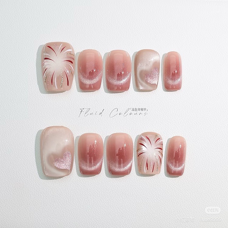 紅色貓眼光療美甲3：夢幻煙花