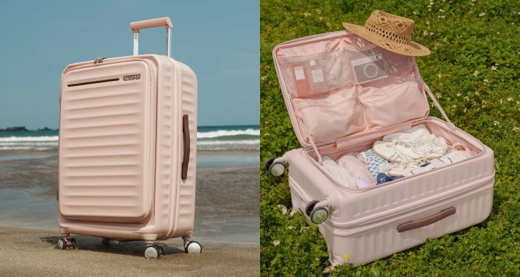 來自American Tourister的Frontec系列,以柔霧多巴胺色系掀起秋冬行李箱新風潮。全新草莓粉色以低彩度呈現高級氣質,與摩卡棕、大地灰等中性色形成和諧對比。