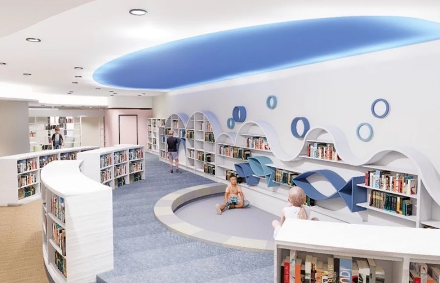 坐落於基隆文化中心 2 至 3 樓的基隆市公共圖書館總館，自 2021 年封館後，歷經多年的等待，即將於明年初完工，最快可望於上半年啟用。改建後的新總館以大面積極簡白為主視覺，並重新規劃空間動線與整合書櫃系統，邀請每位閱讀者在此找到屬於自己的寧靜角落，享受沉靜的閱讀氛圍。