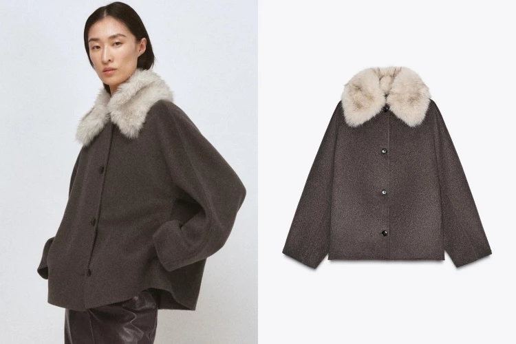 屬於 Zara Woman Collection 的這款大衣,走的是經典而耐看的路線。羊毛混紡布料帶來俐落挺度,人造皮草領片則成為視覺焦點,為造型注入溫度與層次。可拆式設計讓穿搭更具彈性,保留領片時優雅溫暖,拆卸後則回歸簡潔大衣輪廓,輕鬆應對不同天氣與場合。這種「一件兩穿」的實用概念,非常適合重視實用性的都會女性。