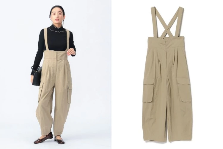 Beams Heart系列卡其色吊帶褲,商品價格 NTD 2,100。