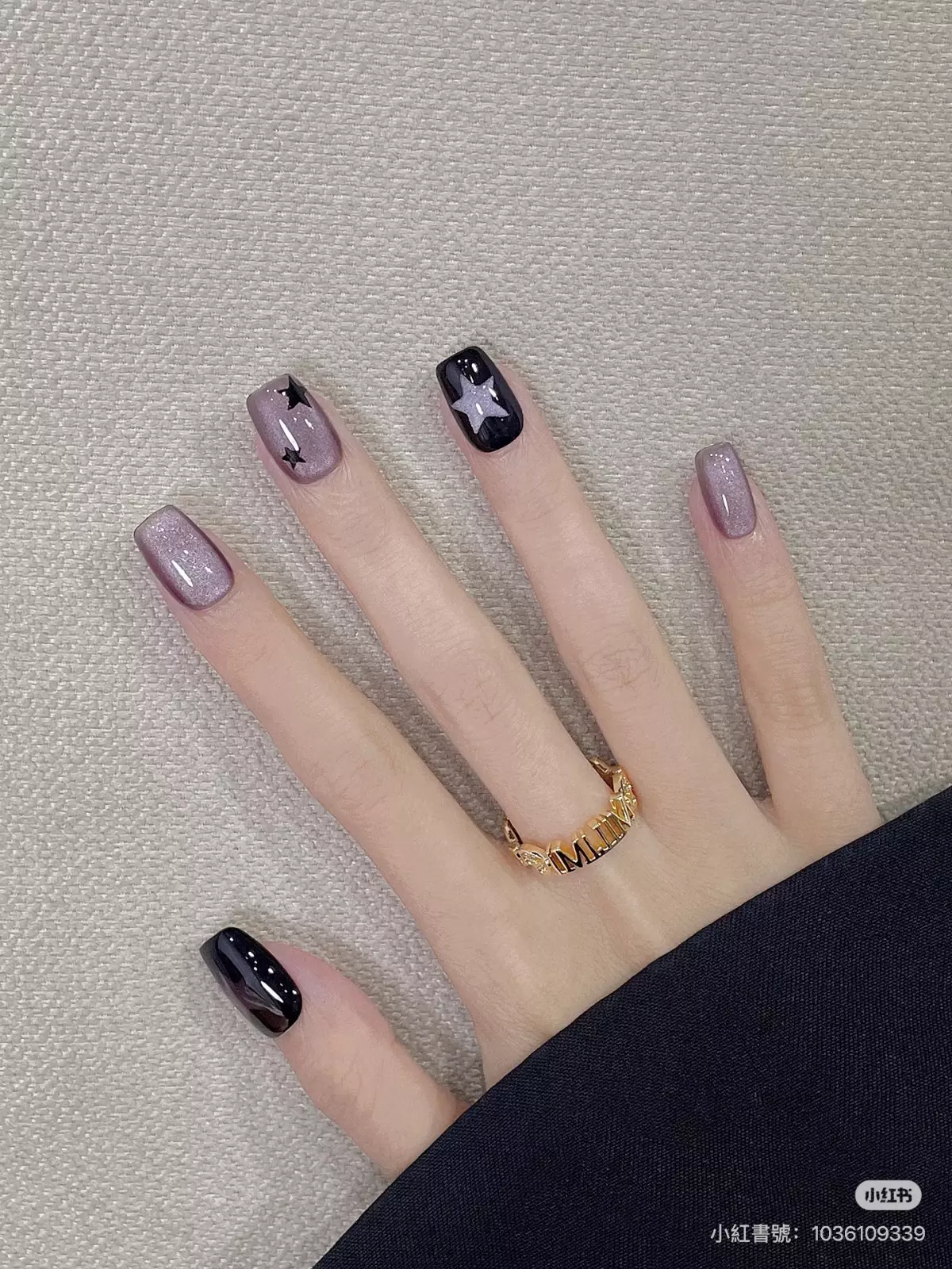 紫色玻璃珠貓眼美甲推薦6：個性星星