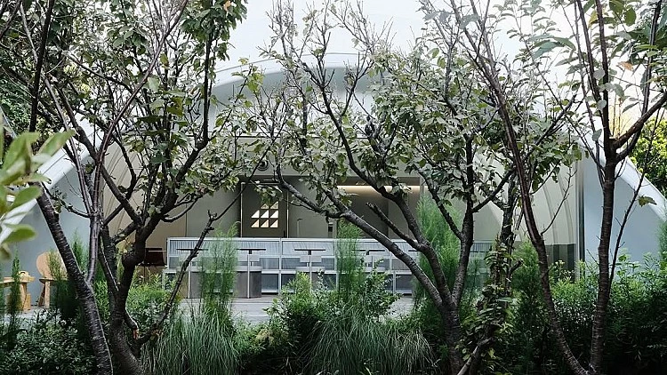 整體以灰階為主調,搭配流線型家具與低色溫燈光,像是走進太空艙裡的靜謐時刻