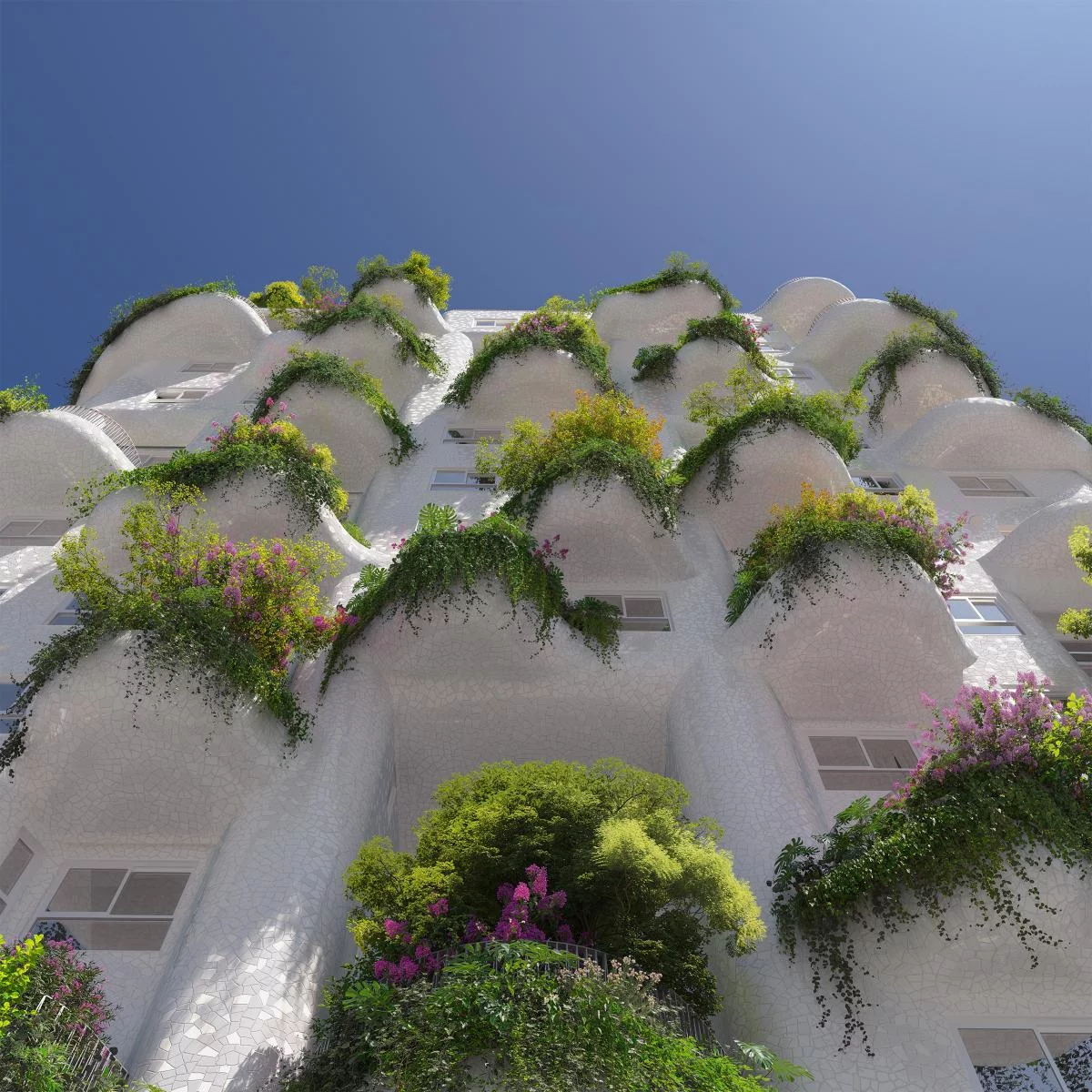 嶼 76 最大的亮點之一,就是邀請到國際知名建築團隊 MVRDV 設計。MVRDV 過去在台灣已有多項作品,包括屏東「佳樂水風景區改造計畫」、新竹「水岸市集」等,皆以其大膽、具實驗性的設計聞名。嶼 76 延續 MVRDV 強調「自然、有機」的核心理念,透過層層錯落的陽台、植栽與具有張力的建築開口,以柔和曲線形塑獨特量體。