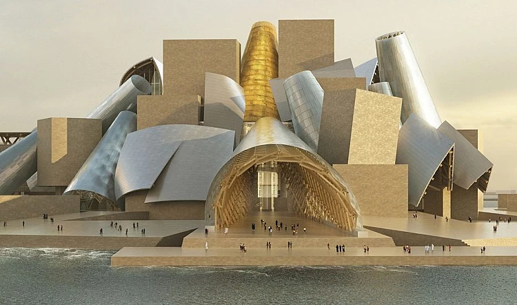 「當代建築巨匠」法蘭克・蓋瑞(Frank Gehry)辭世後,也為這座備受期待、遲遲未開幕的阿布達比古根漢美術館(Guggenheim Abu Dhabi)賦予全新意義。這是他辭世時仍在進行中的多個項目之一(其中,中國醫藥大學美術館也是他在台灣的重要遺作)。建築外觀看似混亂,卻充滿張力的曲面與稜角體量,大小、形狀與材質各異,展現玩心十足的建築新地標。
