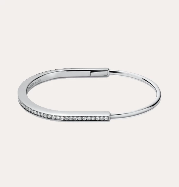 Tiffany「Lock」18K白金鑲鑽窄版手環,價格店洽
