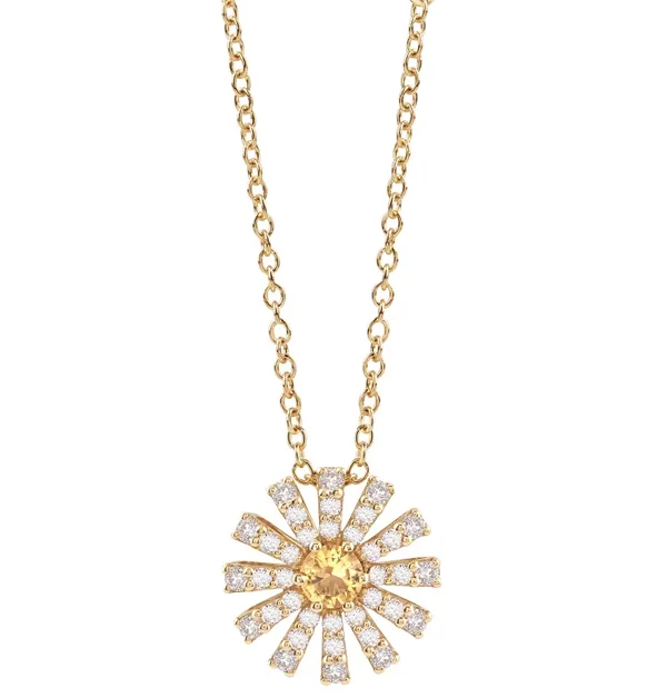 Damiani「Margherita」18K黃金鑲嵌黃水晶及鑽石小雛菊造型項鍊,約NTD 126,200