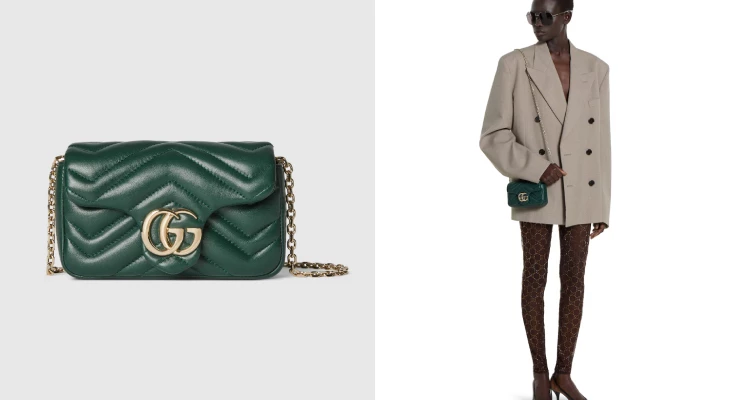 Gucci的「GG Marmont」系列,這次以迷你輪廓帶來全新色彩感受,其中這款迷你肩背包採用祖母綠的魚骨紋皮革顏色所打造,質感細膩又富層次感。包身點綴經典雙G五金,淺金色調,低調中帶有奢華質感。
