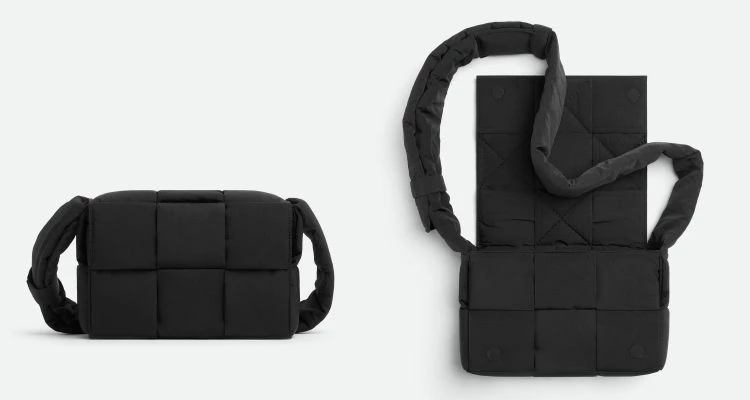 Bottega Veneta將經典Intreccio編織語彙轉化為尼龍材質,推出全新Small Padded Tech Cassette,讓機能包款也有鮮明的設計立場。