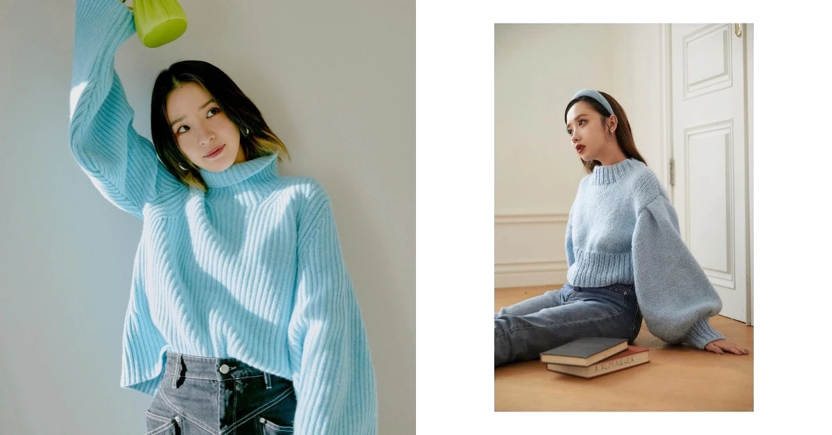 藍色毛衣搭配KOL來教你 !莫莉、Ariel、Irene...從台北到首爾,2021春夏必備單品就是它!