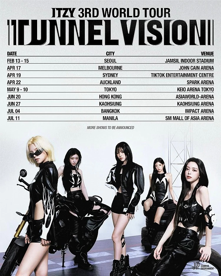 而就在昨日深夜，理想國突然驚喜宣布，ITZY 宣布即將展開全新世界巡演「TUNNEL VISION」，巡演將於 2 月 13 日從首爾開跑，一路唱進各大城市後，並將在 6 月 27 日登陸高雄巨蛋！