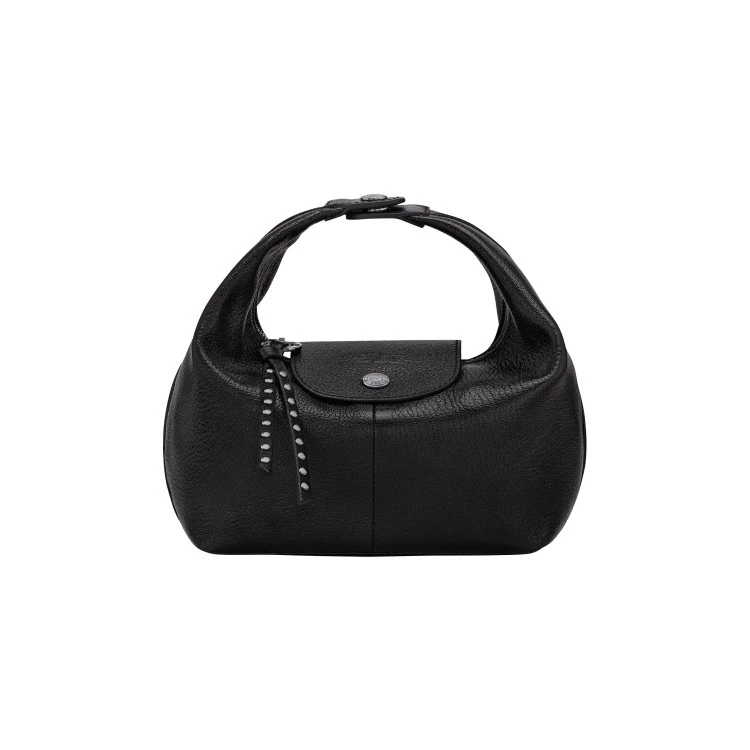 來自Longchamp Le Pliage系列的黑色手提包,以柔軟皮革重新詮釋經典輪廓。