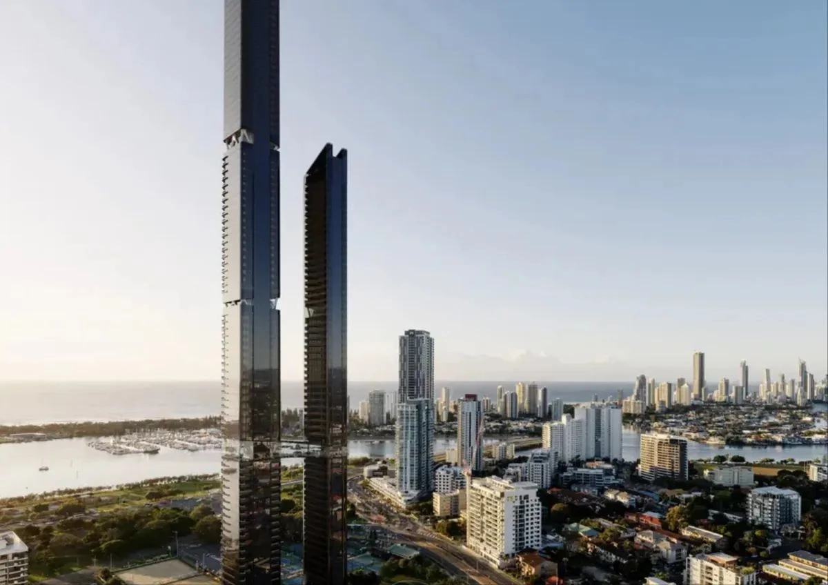 澳洲黃金海岸(Gold Coast)將迎來一座雙塔高樓地標,其中一座若建成將成為澳洲最高建築。住宅塔樓高度將達 382 公尺,超越墨爾本由 UNStudio 與 Cox Architects 提出的 356 公尺摩天大樓 以及黃金海岸現有的 323 公尺 Q1 塔。由澳洲建築師 BKK Architects 設計並經 Cottee Parker 精修,兩座塔樓將在 22 層高處以曲線玻璃橋相連。