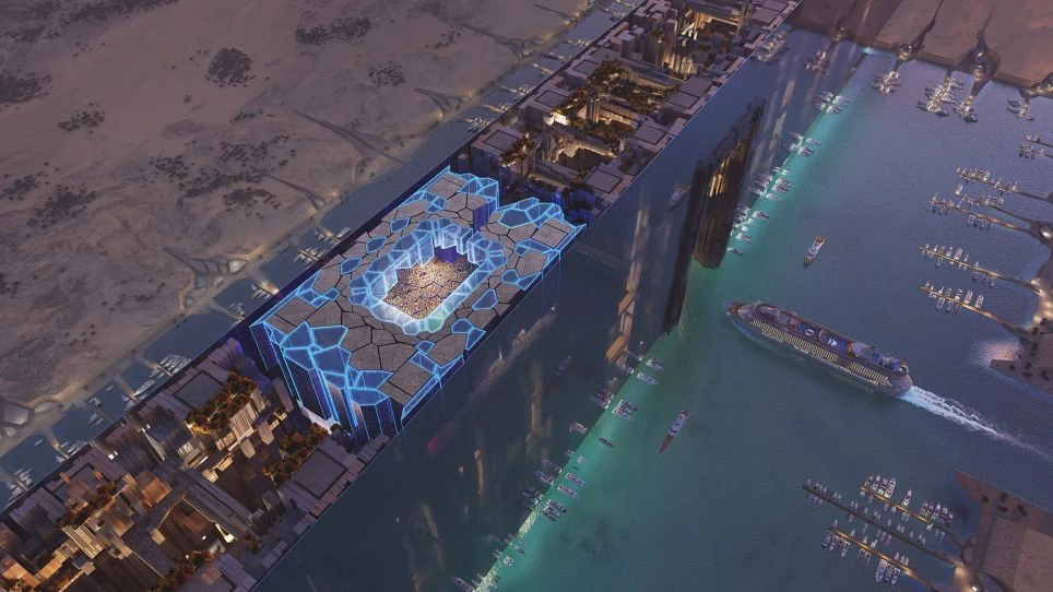 沙烏地阿拉伯將迎來新地標:隱藏碼頭(Hidden Marina),由 Delugan Meissl Associated Architects 與 Gensler 共同設計。整個計畫全長 2.5 公里、高度 500 公尺,其總樓地板面積達到「世界第二高樓」哈里發塔的 60 倍。該計畫將包含人工碼頭、一座位於離地 350 公尺、為 2034 年世界盃打造的體育場、一棟倒掛的 30 層辦公大樓,以及可容納 超過 20 萬人 的居住空間,目前也已展開可行性審查。