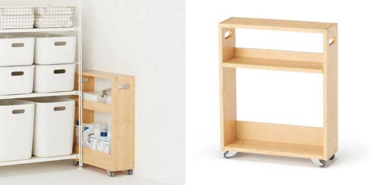 這款竹材薄型推車以堅固竹材打造，特別適合運用在牆邊或狹窄空間，替容易被忽略的角落創造實用收納。