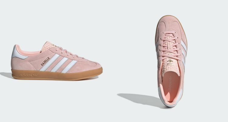 Adidas Gazelle最早源自室內訓練用途，鞋款以細緻麂皮鞋面搭配溫和色調呈現，視覺簡潔卻不失質感，復古輪廓在致敬adidas品牌歷史的同時，也替日常造型增添一抹優雅氣息。