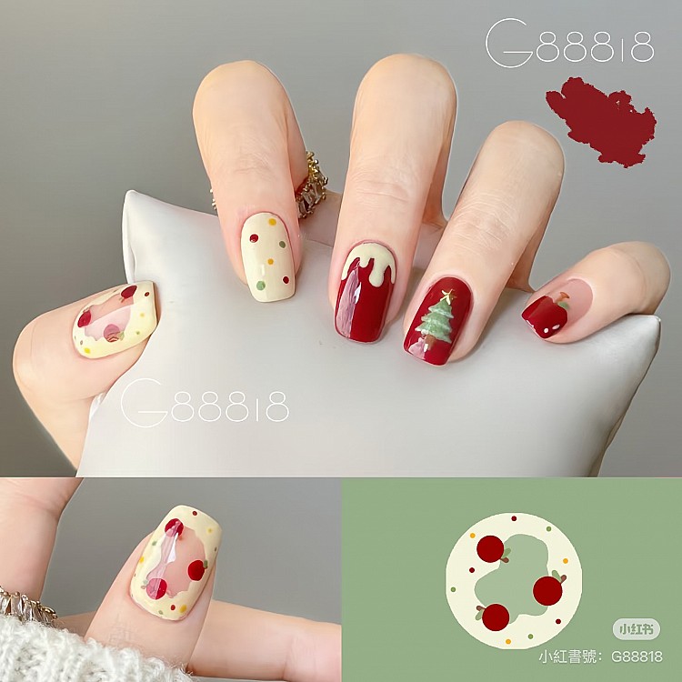 聖誕紅美甲推薦4：彩繪甜點