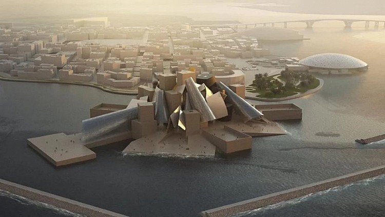 「當代建築巨匠」法蘭克・蓋瑞（Frank Gehry）辭世後，也為這座備受期待、遲遲未開幕的阿布達比古根漢美術館（Guggenheim Abu Dhabi）賦予全新意義。這是他辭世時仍在進行中的多個項目之一（其中，中國醫藥大學美術館也是他在台灣的重要遺作）。建築外觀看似混亂，卻充滿張力的曲面與稜角體量，大小、形狀與材質各異，展現玩心十足的建築新地標。