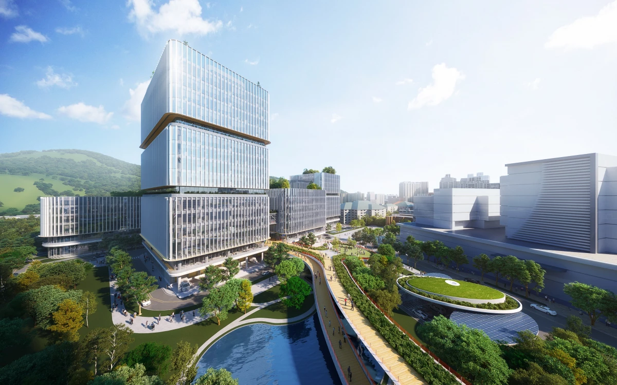 新店全新的智慧產業聚落:寶高智慧產業園區(寶高園區)將迎來二期擴建,延續新店山林綠廊意象,透過建築綠化與生態滯留池,調節都市微氣候,並打造與自然共生的綠色產業環境。建築外觀以銀白色金屬量體結合幾何語彙與流線動勢,呼應 AI、智慧電動車及高階醫療器材等新興產業的發展方向。未來一、二期共計 9.4 公頃的園區整體推動後,估可創造 183 億元的年產值。