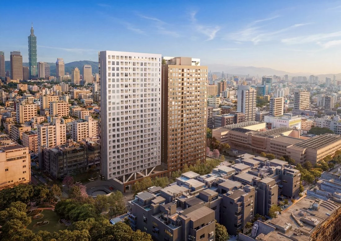 御林園雙塔找來國際知名建築事務所 OMA(大都會建築事務所)操刀,該事務所由荷蘭建築大師雷姆·庫哈斯(Rem Koolhaas)創立。此次御林園更新案由 OMA 團隊深入台北在地住宅環境,從既有社區的特質出發,設計並非以「如何最大化開發效益」為優先,而是先思考居民真正希望留下什麼:低密度、建築之間的連結,以及四周的綠意,皆是原社區重要的生活記憶。