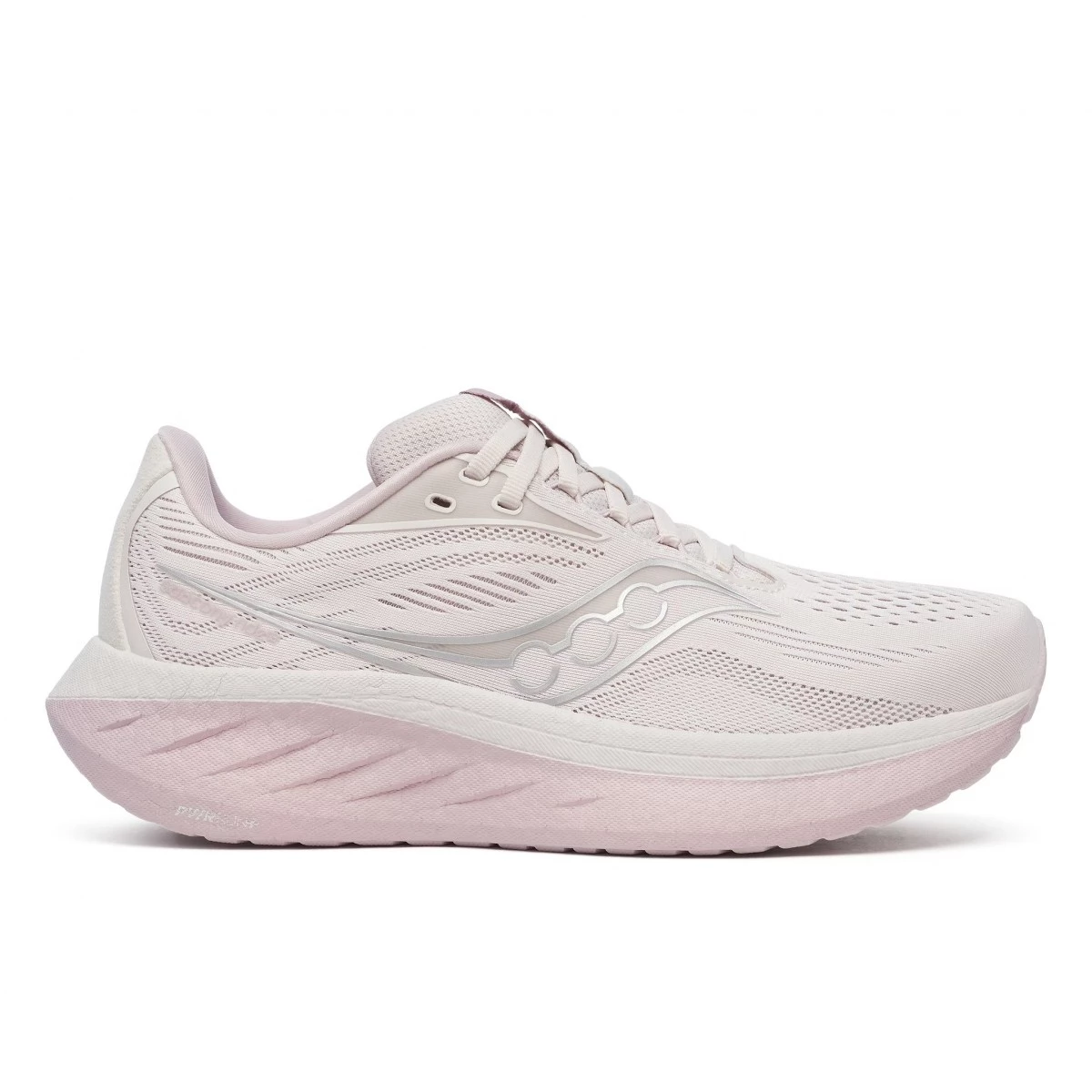Saucony RIDE 18緩衝避震跑鞋粉紅色寬楦版本，PWRRUN中底提供彈性緩震，寬楦設計特別適合寬腳與腳背高的人。